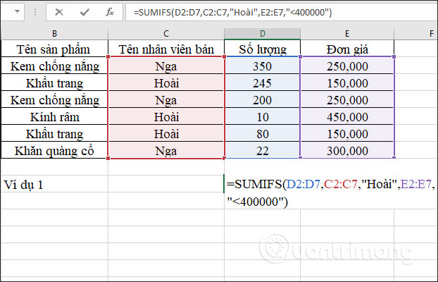 Hàm Sumifs trong Excel