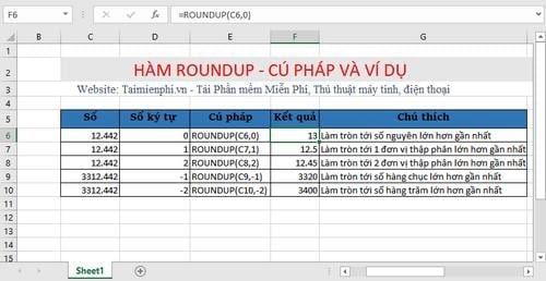 hàm ROUNDUP trong excel 6