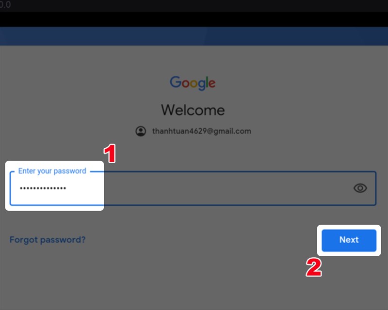 Nhập mật khẩu tài khoản Google của bạn