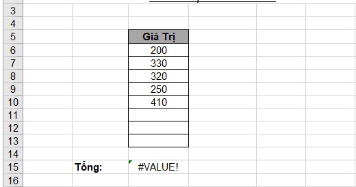 Lỗi #VALUE! TRONG EXCEL