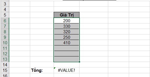 Lỗi #VALUE! TRONG EXCEL