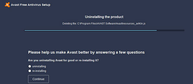Quá trình gỡ cài đặt Avast tiêu chuẩn sẽ bắt đầu và mất chút thời gian để hoàn thành