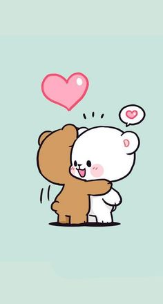Hình nền điện thoại cute hai chú gấu ôm nhau dễ thương