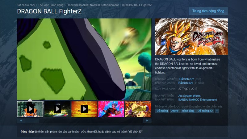 Vào trang tải Dragon Ball Fighterz trên Steam