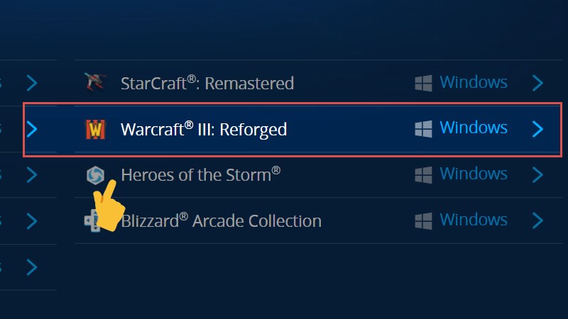 Chọn tựa game Warcraft 3: Reforged