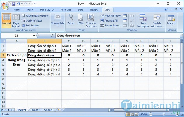 cach co dinh dong trong excel 6