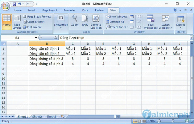 cach co dinh dong trong excel 7