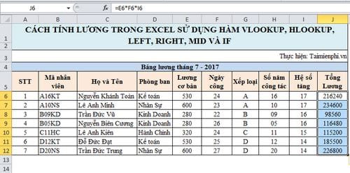 cach tinh luong trong excel su dung ham vlookup hlookup left right mid va if 11