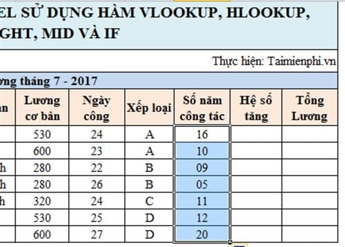 cach tinh luong trong excel su dung ham vlookup hlookup left right mid va if 8