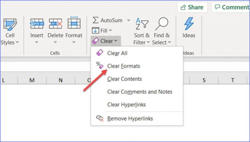Sử dụng chức năng Clear Format trong Excel để Insert cột vào Excel