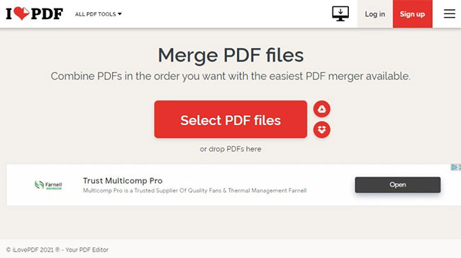 Gộp file PDF với Ilovepdf.com