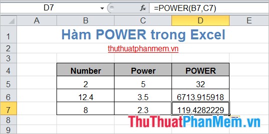Hàm POWER trong Excel 4