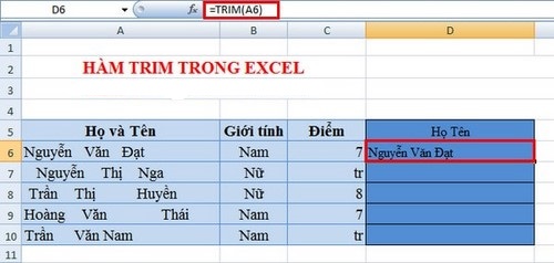 Hàm xóa khoảng trắng dư thừa bỏ khoảng trắng trong Excel