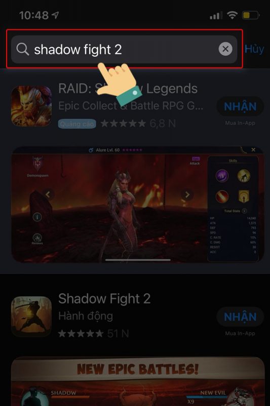  Vào App Store, tại thanh tìm kiếm nhập tên game Shadow Fight 2