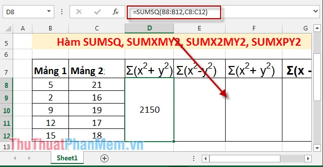 hàm SUMSQ trong Excel