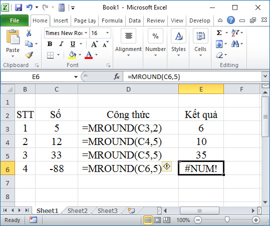 hàm MROUND trong Excel