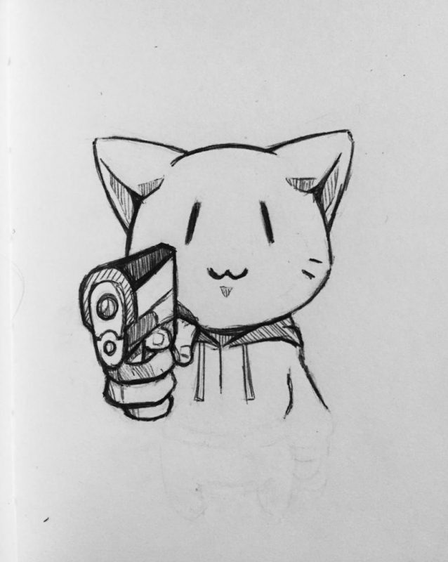 Con mèo dễ thương cầm súng