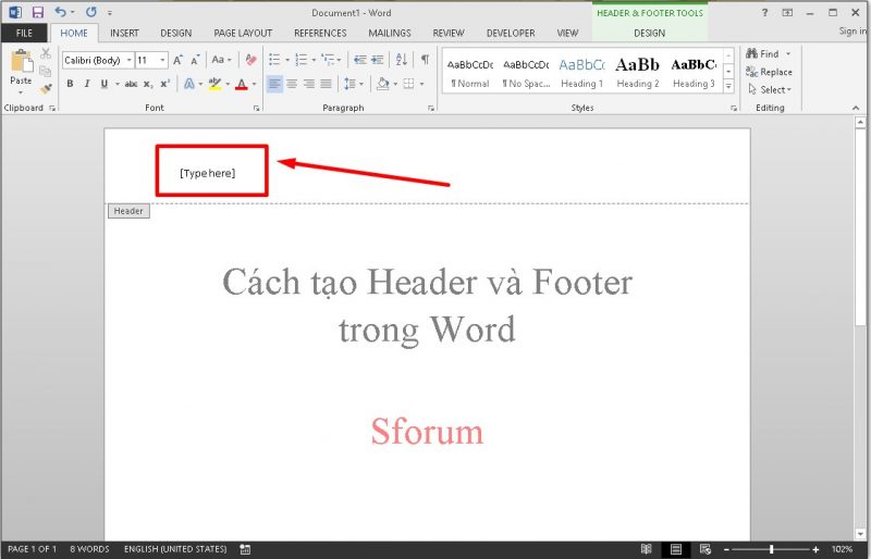 Cách tạo Header and Footer trong Word cho tất cả các trang bước 3