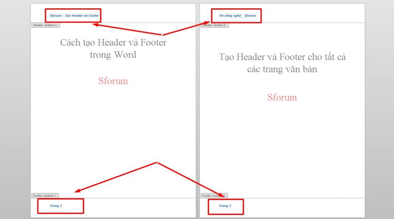 Chèn Header and Footer khác nhau ở các trang bước 3