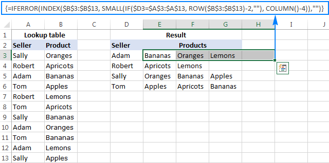 Formula to Vlookup multiple matches and return results in rows