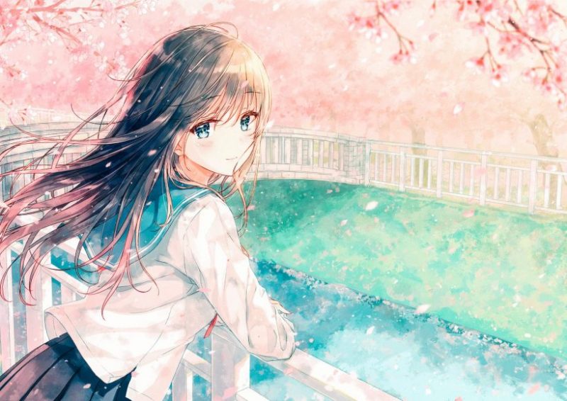 Hình ảnh đại diện avt anime cô gái đứng bên cầu