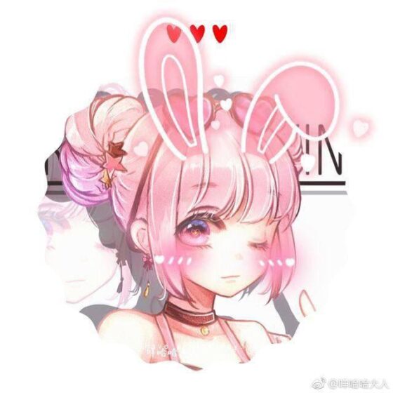 avatar anime đôi bff tai thỏ màu hồng