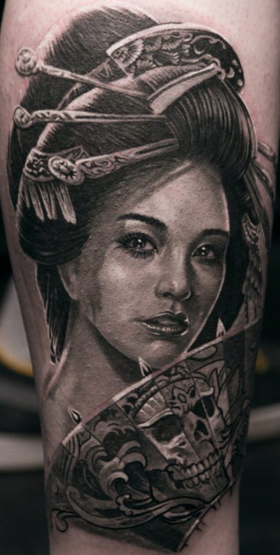 geisha tattoo black and white