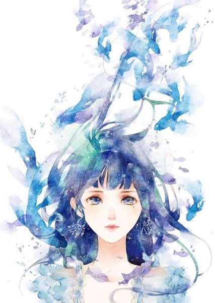 Hình vẽ anime đẹp bằng màu nước