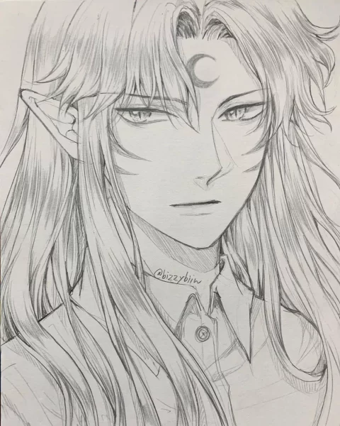 Tranh vẽ anime đẹp chàng trai tóc dài