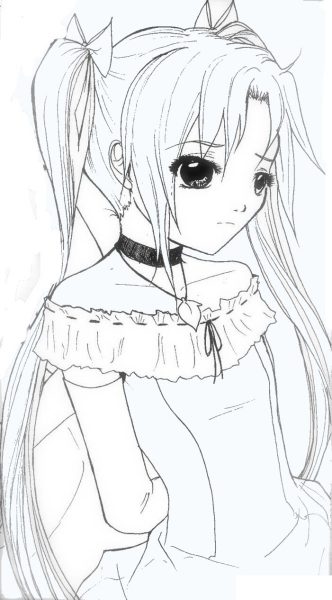 Tranh vẽ anime đẹp cô gái đang buồn