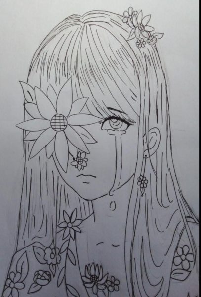 Tranh vẽ anime đẹp cô gái đang khóc