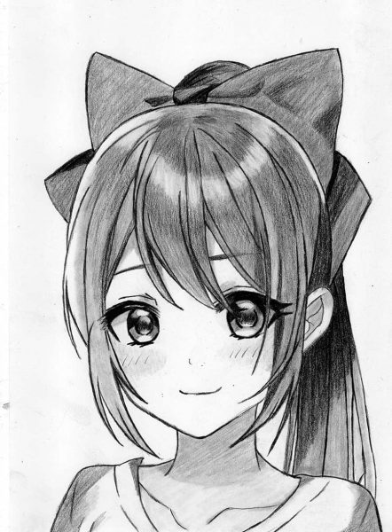 Tranh vẽ anime đẹp cô gái mắt tròn
