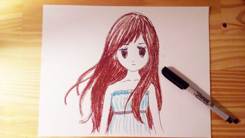 Vẽ tranh anime đẹp cô gái tóc nâu