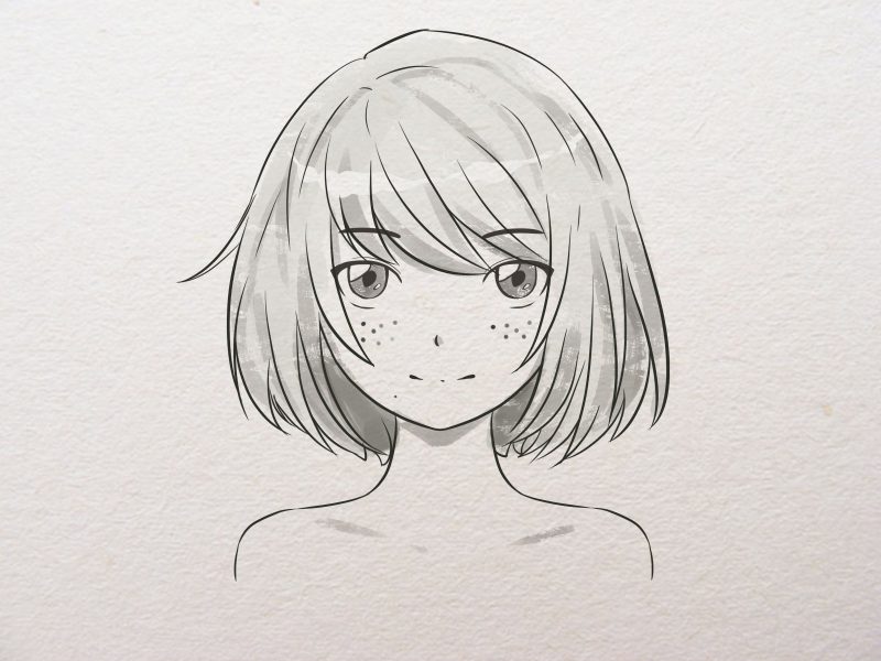 Vẽ tranh anime đẹp nữ sinh tóc ngắn