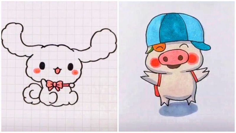 Vẽ tranh dễ thương thỏ và lợn