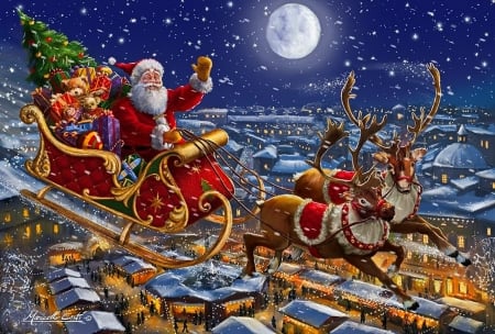 Santa sleigh and reindeers in sky - Other & Abstract Background Wallpapers  on Desktop Nexus (Image 2529283)