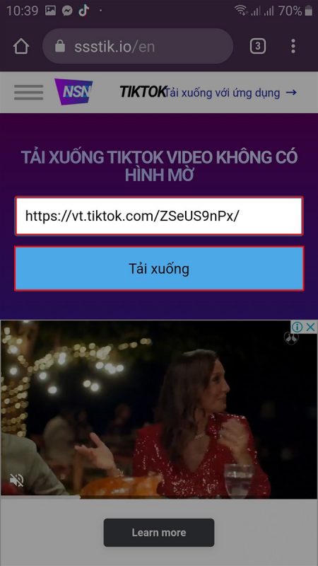 Dán đường link video TikTok vừa sao chép vào khung > Chọn Tải xuống