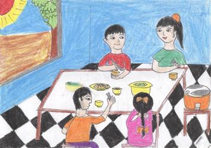 Bức tranh vẽ về đề tài bữa cơm gia đình