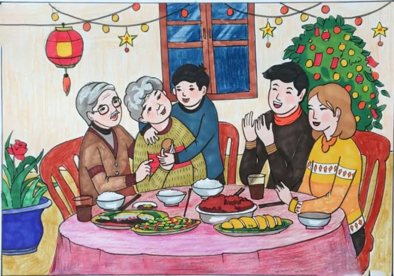 Bức tranh vẽ về đề tài gia đình hạnh phúc