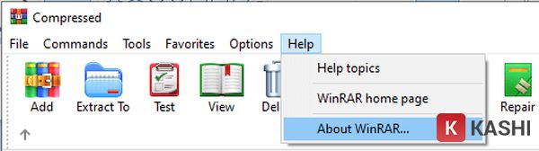 Help > Chọn About WinRar