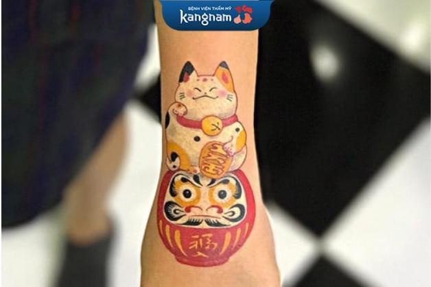 Mẫu tattoo mèo thần trên tay