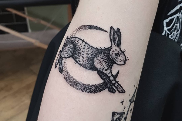 rabbit and moon tattoo 