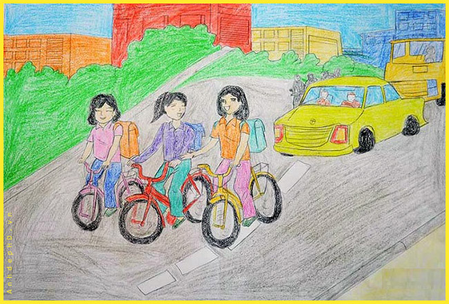 Tranh vẽ đề tài an toàn giao thông cho học sinh