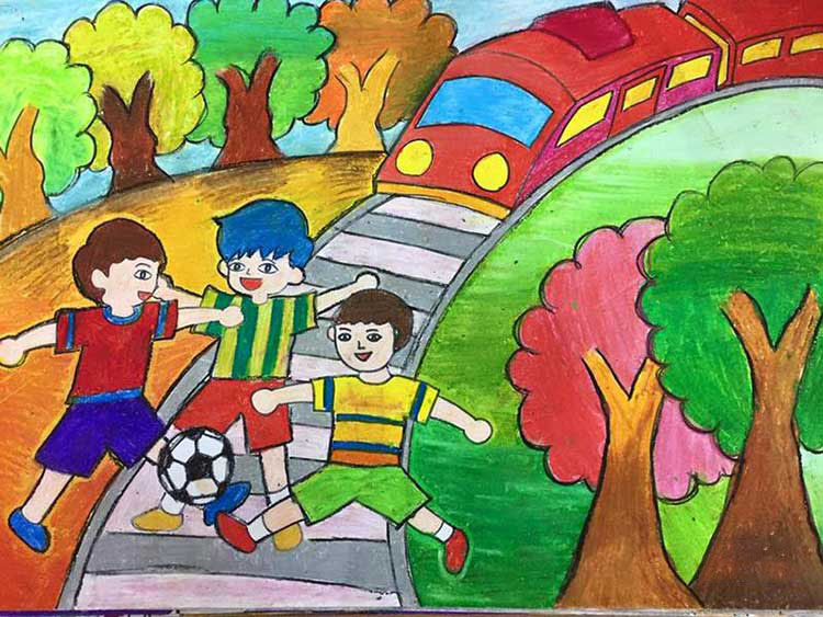 Vẽ tranh đề tài an toàn giao thông trẻ em vui chơi trên làn đường sắt